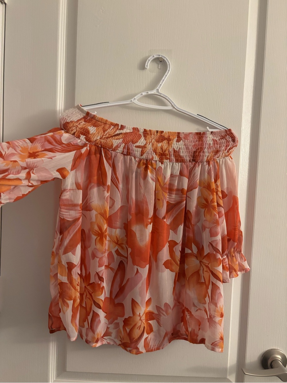 Off-Shoulder Floral Top - Orange Pink